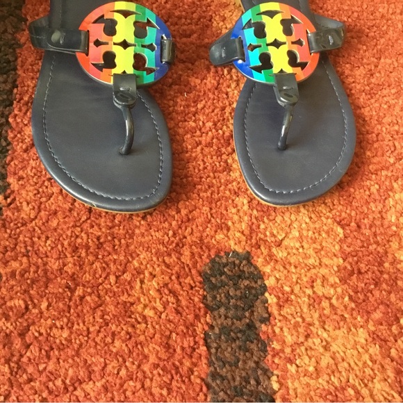 COPY - Tory Burch Miller Royal Navy Rainbow Reva Leather Thong Slide Sandals -s… - Picture 8 of 8